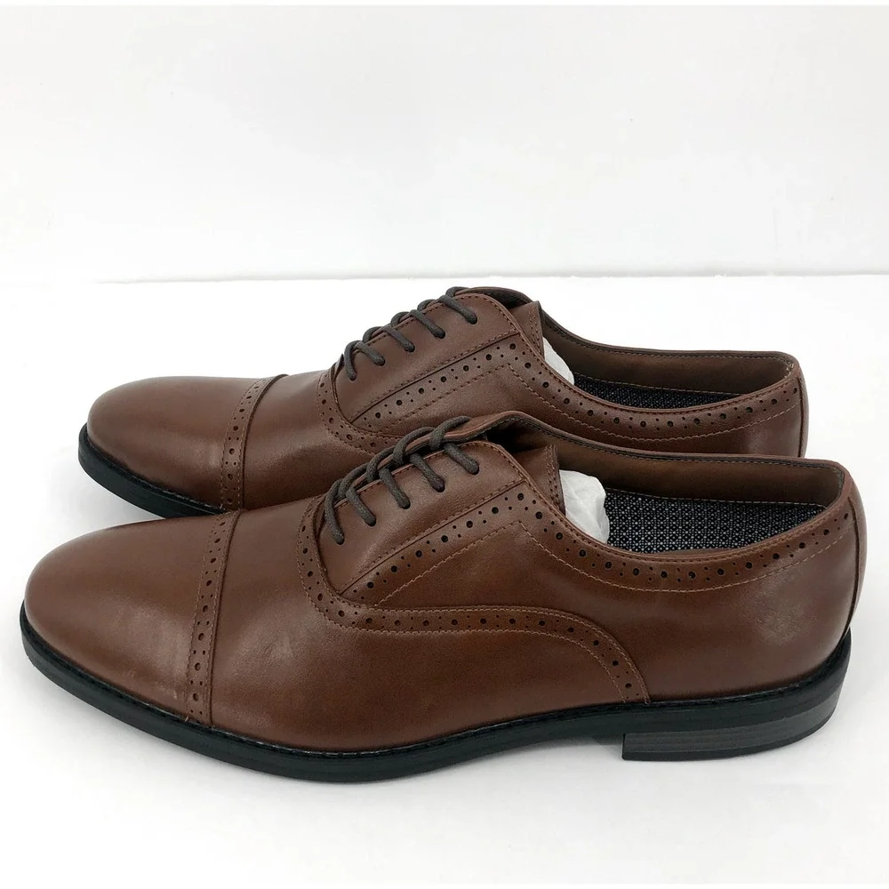 FAIRLANE & SONS Mens Feawin Flex Oxford Shoes Size 13 Tan Brown Leather NWOB
